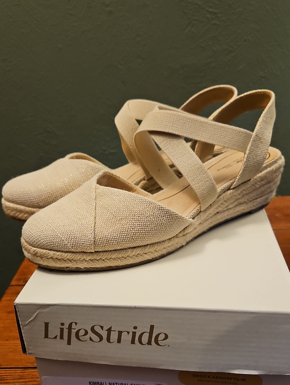 Life Stride Cream Kimball Platform Sandals with Crisscross Straps